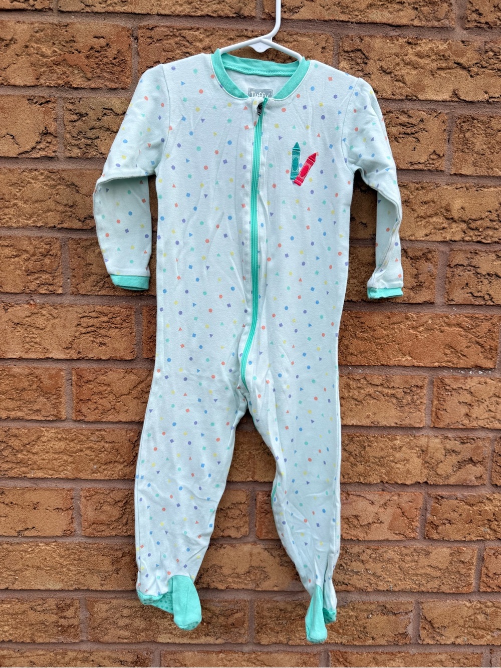 🌿10/$25 • Tuffy Light Mint Green with Crayon Accent Footed Sleeper